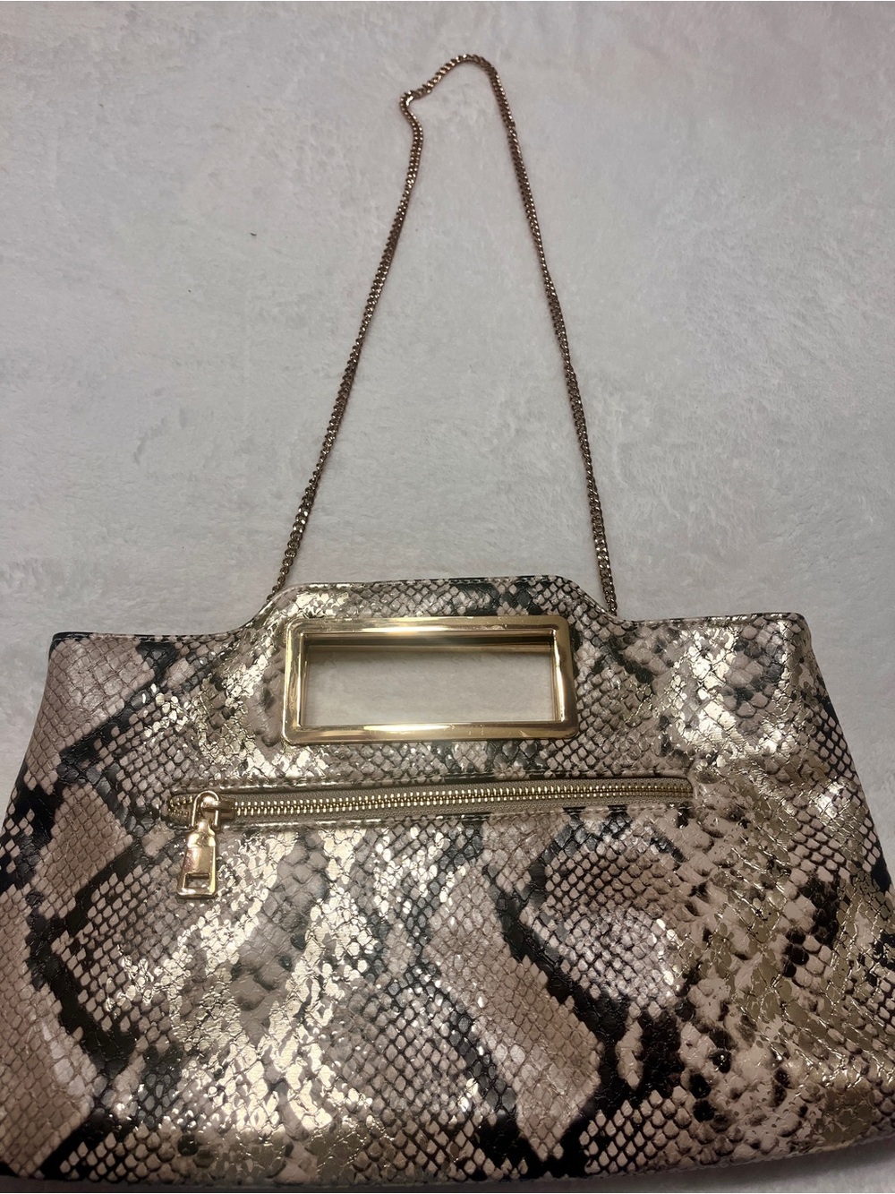 INC‎ International Concepts Judith Gold Snake Print Clutch NWT
